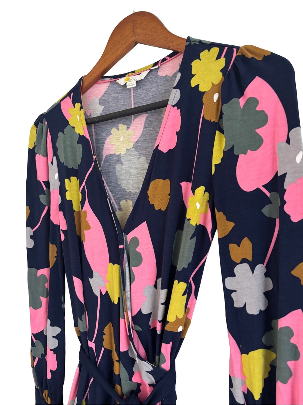 Boden Navy Floral Wrap Dress with Pink & Yellow Blooms size 6 - Picture 4 of 8